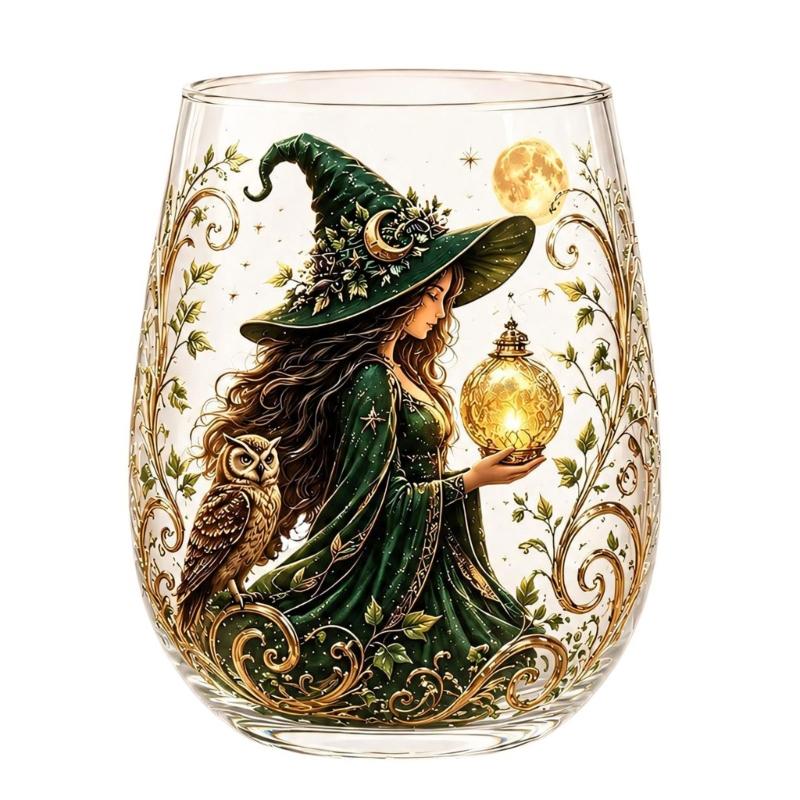 Decorative Witch Glass Cup with a Clear Stemless Form for Herbal Tea, Fruit Tea, Candy, and Seasonal Table Service