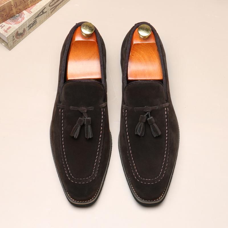 High Quality Tassels Loafers New Men's Pointed Suede Leather Shoes Male Designer Formal Wedding Prom Dress Homecoming Footwear