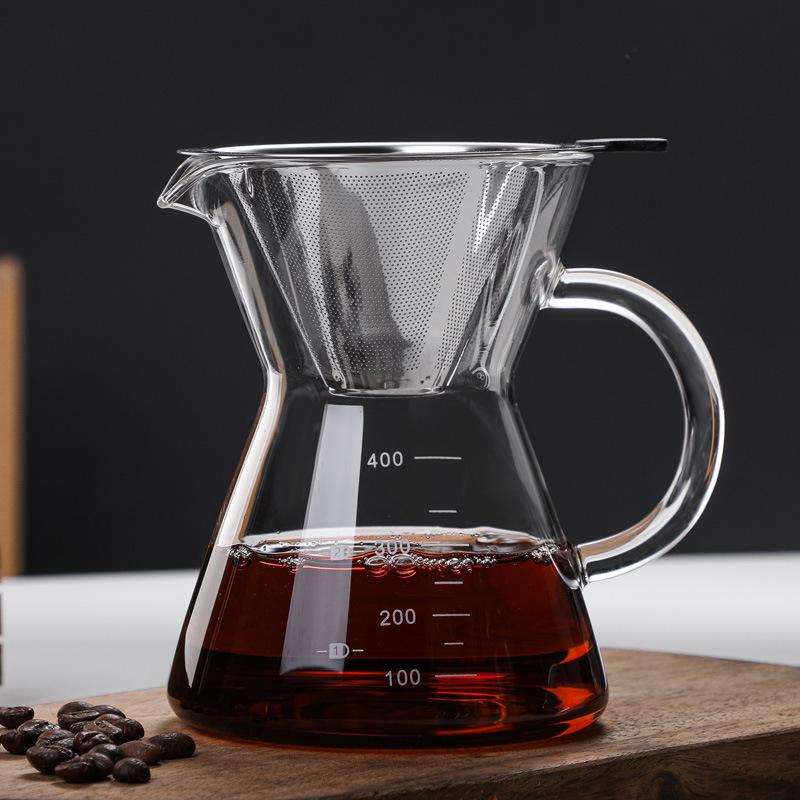 High-Heat Borosilicate Glass Coffee Pot with S-Handle and Mocha Measuring Scale