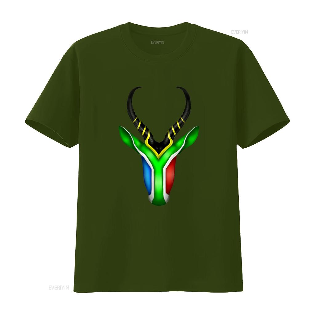 Südafrika Springbok Print T-Shirt Einzigartiges Design Bequemer Stoff Perfekt für Sport und Freizeitwear vintage Gewaschen