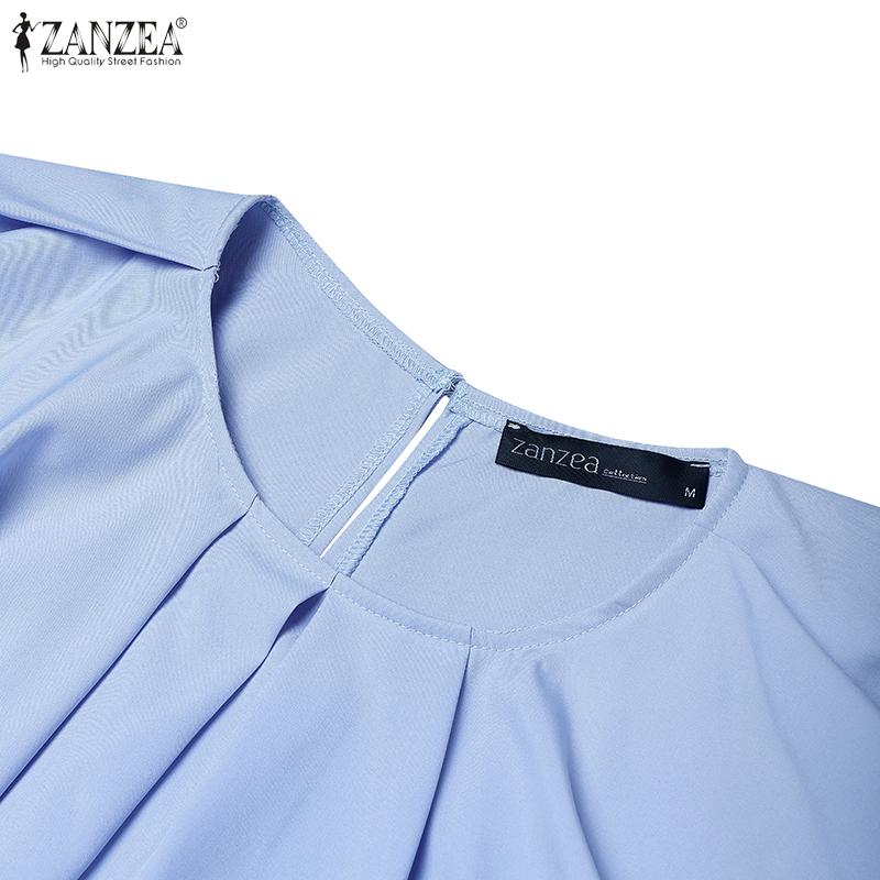 ZANZEA Women Casual Round Neck Short Sleeve Summer Ruffles Blouse