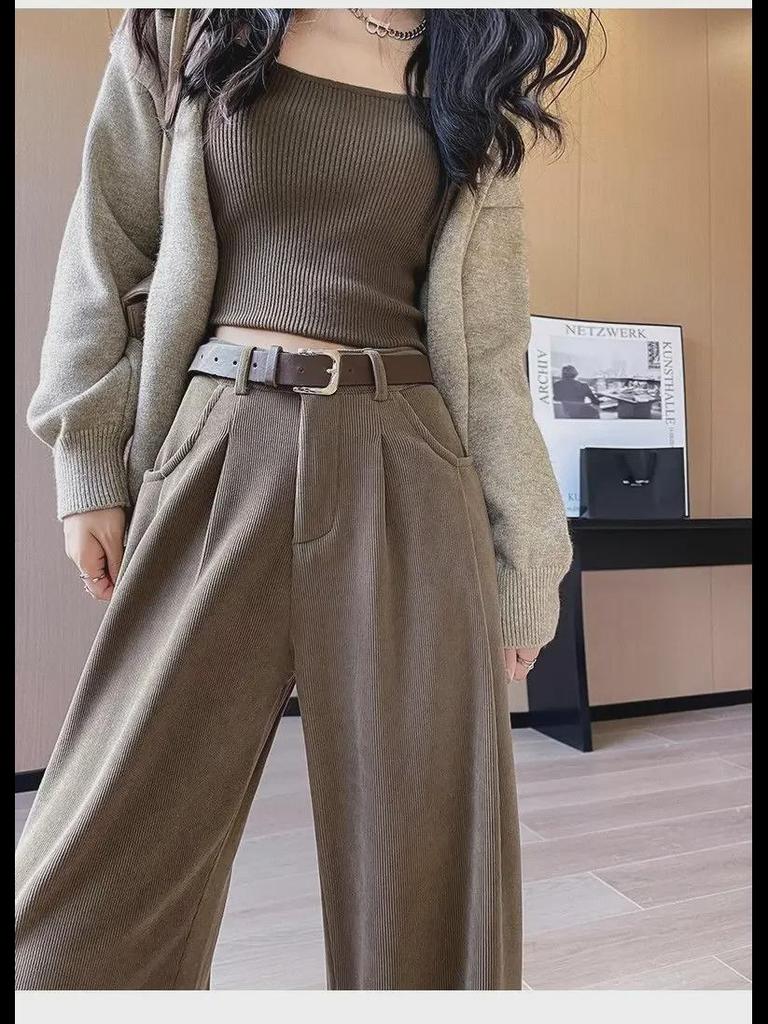 Women's High-Waist Corduroy Wide-Leg Pants - Autumn/Winter 2024 Collection