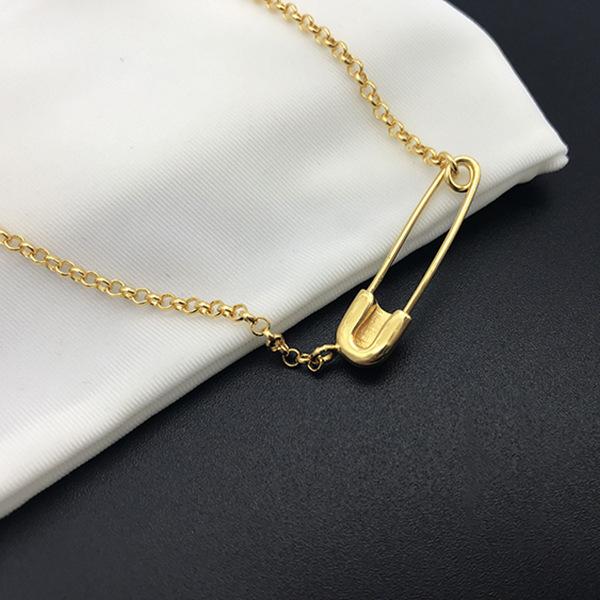 Eurn Ins Wind Chain Vintage Chain Gold Lock Pin Chain Necklace