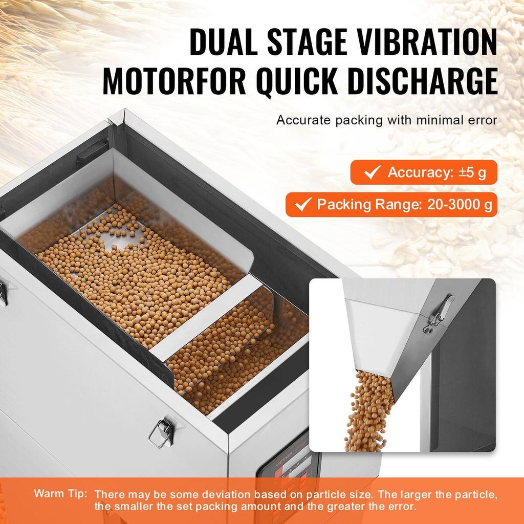 Particle Filling Machine, 0.044-6.6 Lbs/20-3000g, Automatic Filler Machine with Foot Pedal, Stainless Steel Weighing Filling Machine, Weigh Filler for
