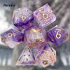 7 Pcs Purple White Resin Golden Number Sharp Edge Dice Polyhedral Dice Suitable for Role-Playing RPG  Board Game