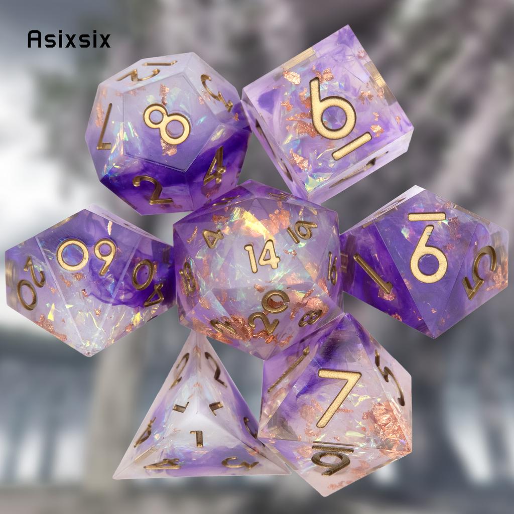 7 Pcs Purple White Resin Golden Number Sharp Edge Dice Polyhedral Dice Suitable for Role-Playing RPG  Board Game