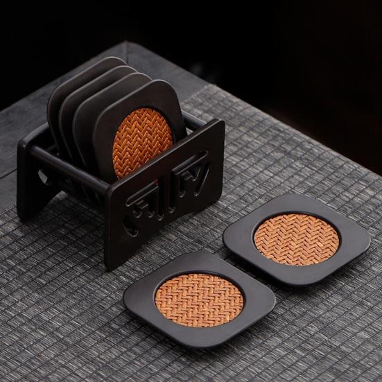 6Pcs Insulated Coasters Heat Insulation Rattan Mat Anti-scalding Non-slip Square Tea Cup Holder Multi-functional