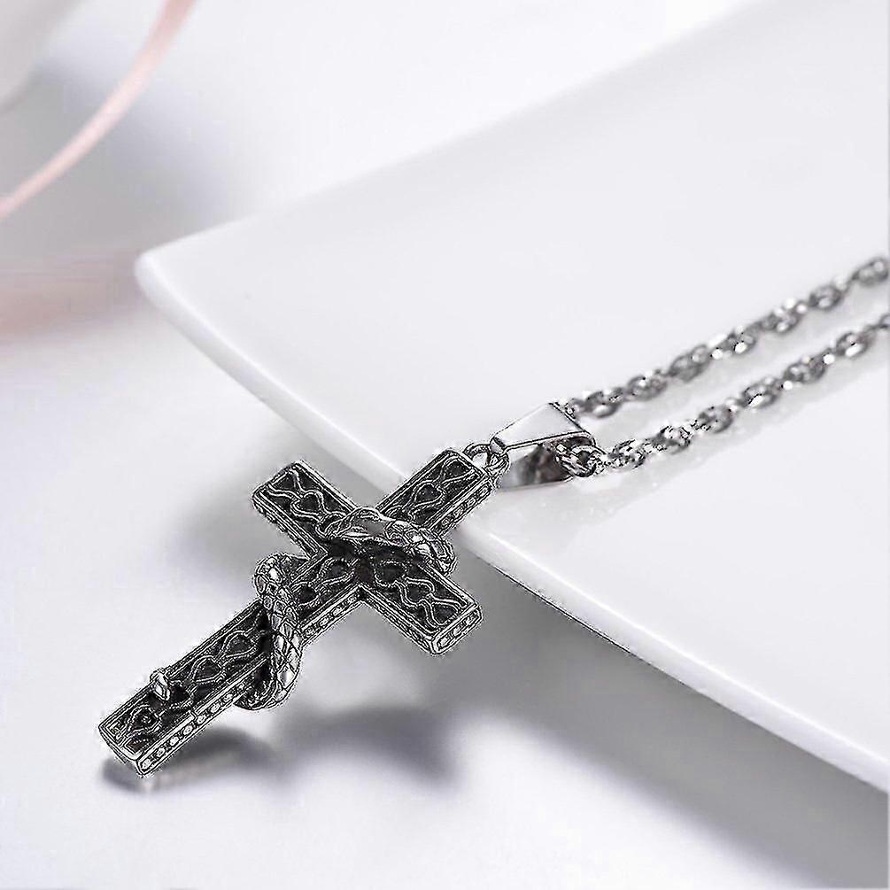 Custom Satan Worship Cross Snake Necklace with Chain 316L Stainless Steel
