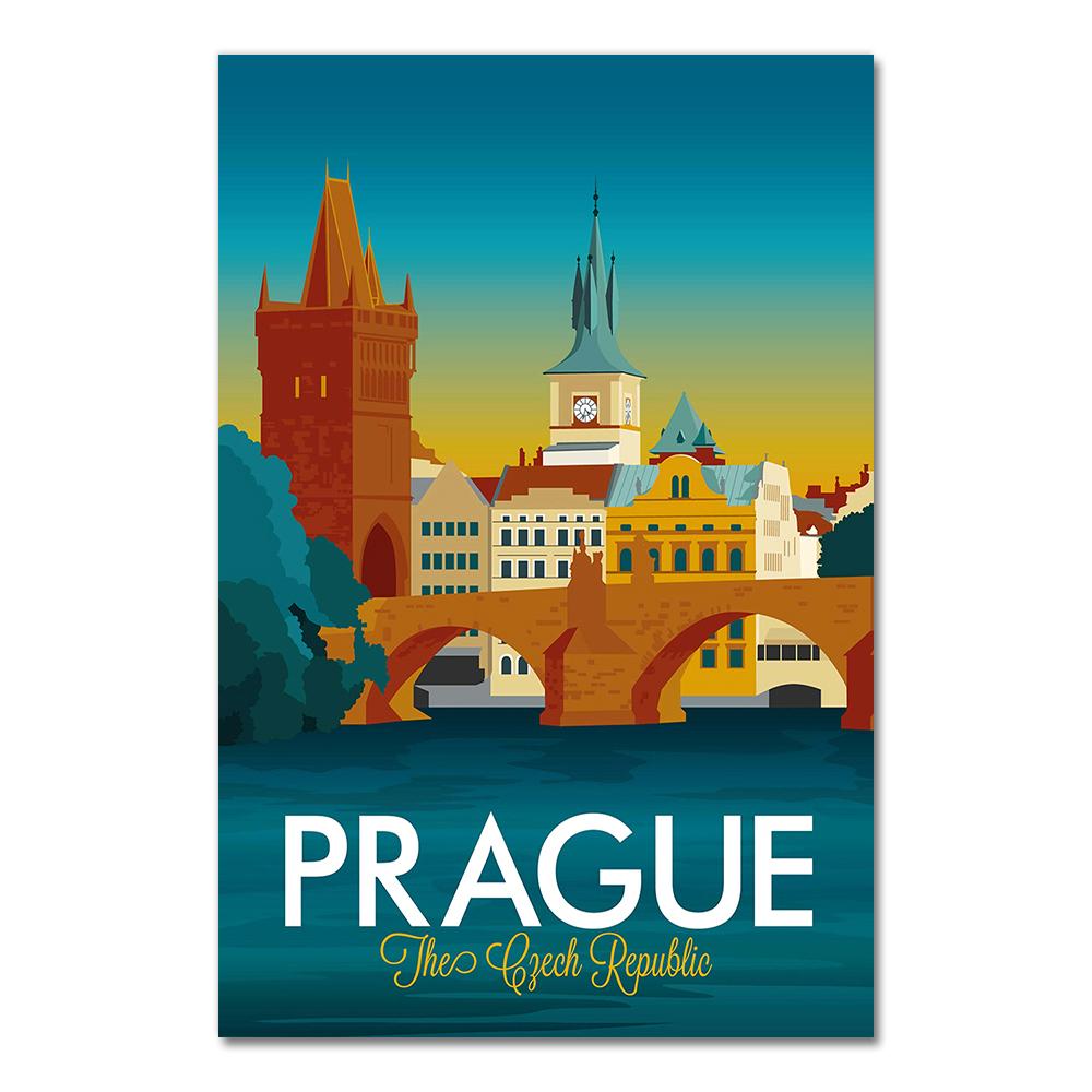 Visit Czech Republic Prague Canvas Paintings Vintage Travel Wall Kraft Posters Coated Wall Stickers Home Decoration Gift