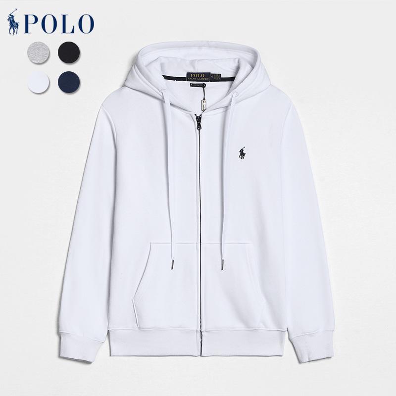 Men's Autumn/Winter Ralph Lauren Embroidered Logo Hooded Sweatshirt with Velvet Lining and Zipper.