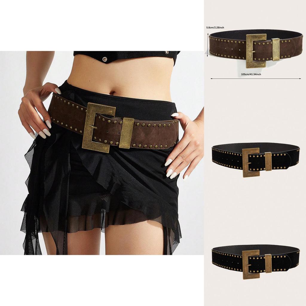 Fashion Riveted Waist Belt With Alloy Closure For Trendy Outfits