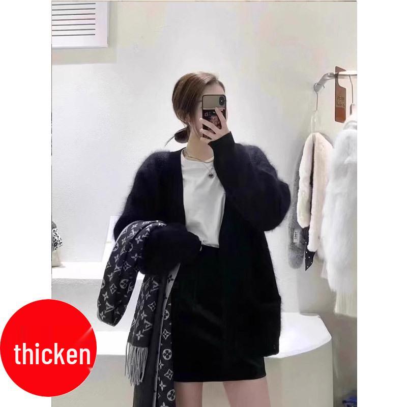 Women's Korean Style Mink Velvet Cardigan: Spring/Autumn Soft, Thick, Mid-Length, Loose Knit Sweater.