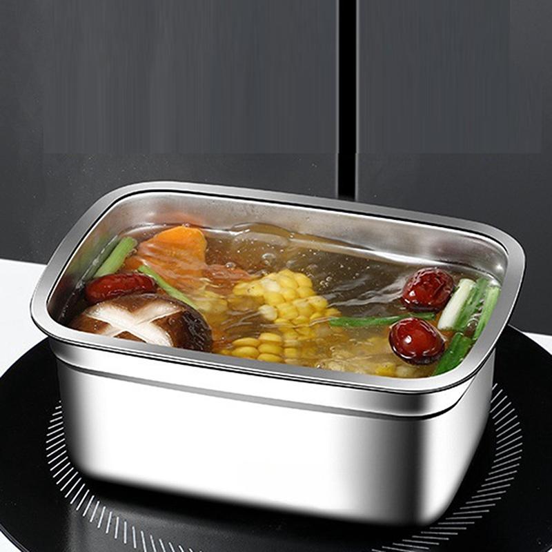 304 Stainless Steel Lunch Box With Lid Sealed Leak-Proof Bento Box Refrigerator Freezer Storage Box Outdoor Camping Lunch Box