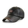 Men's Casual Leather Baseball Cap with Plus Velvet Lining for Autumn and Winter