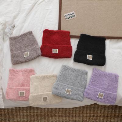 Simple Labeling Cold Hat Dopamine Color Knitted Hat Women's Fashion Thickened Warm Autumn and Winter New Wool Hat