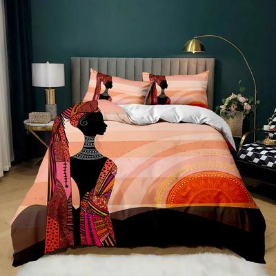 Afrikanische Frau Bettbezug Set Afrikanischer Streifen Twin Bettwäsche Set Ethnisch Afro Traditionell Exotisch Queen King Polyester Steppdeckenbezug