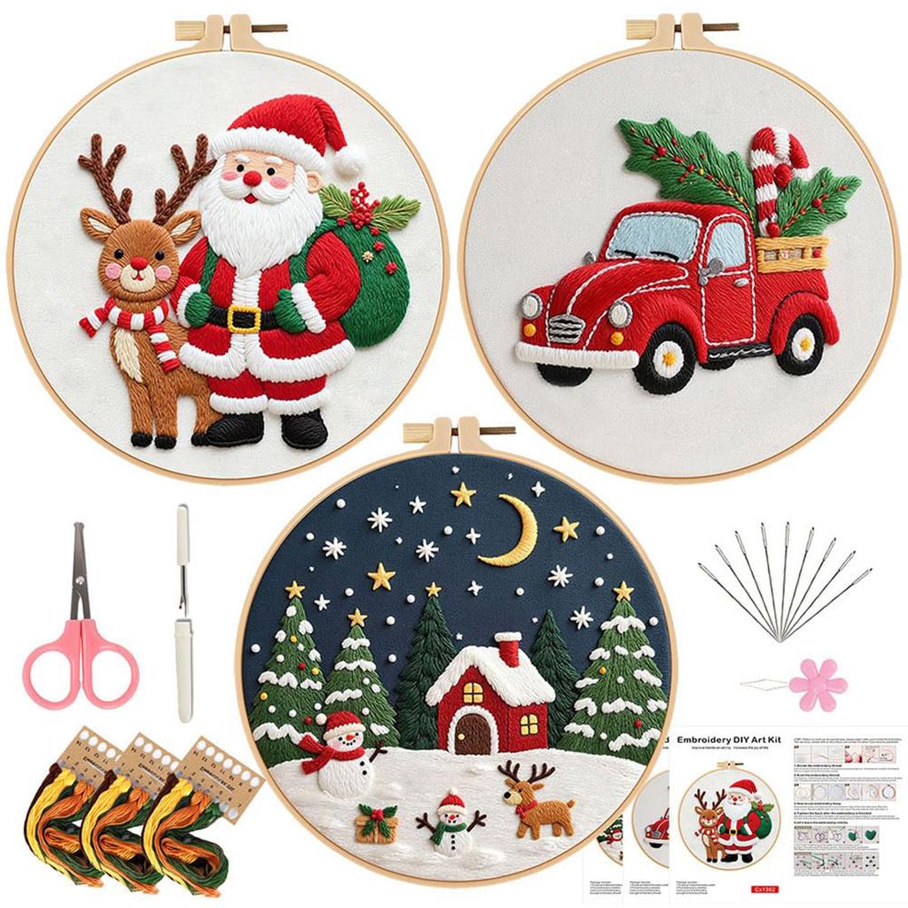 Christmas Cross Stitch Kits Embroidery Kit Stamped Embroidery Stitches Practice Kit Embroidery Starter Kit for Beginners Adult