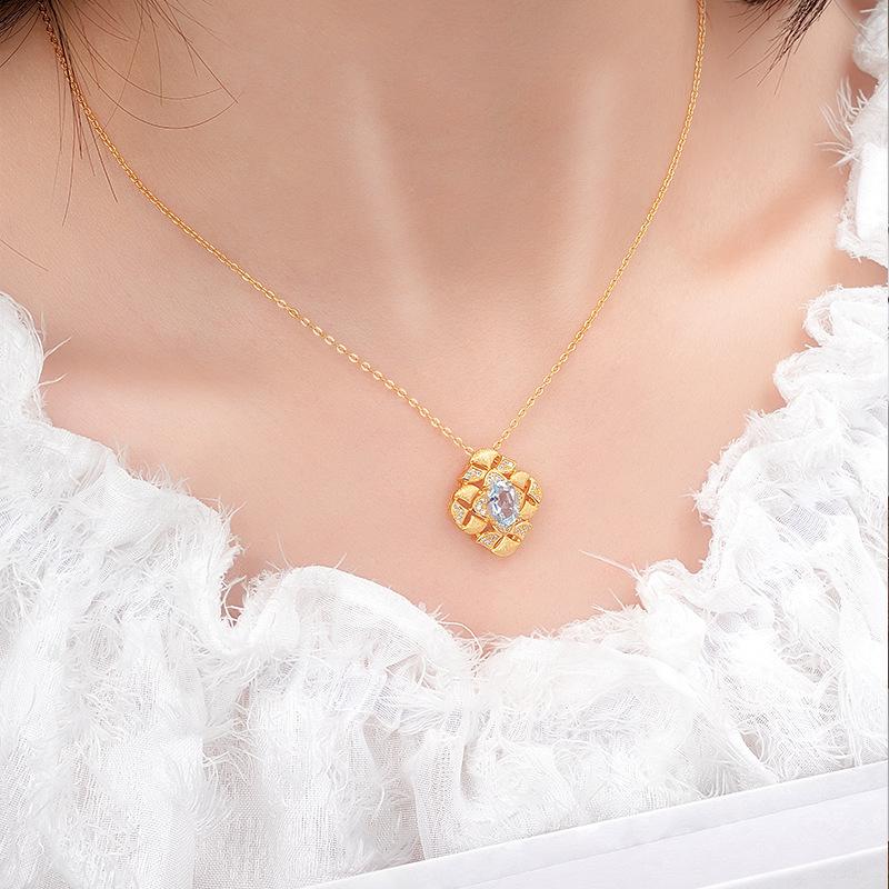 Wind Color Treasure Necklace Stud Earrings Set Natural Garnet Topaz S925 Silver Light Luxury Jewelry