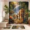 4Pcs Shower Curtain Set with Non-Slip Bath Mat, Toilet Lid Cover, Contour Rug & 12 Hooks, Bathroom Decor