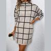 Spring Autumn Women Long Sleeve Stand Collar Plaid Printed One Piece Dress