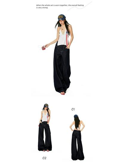 Spring 2026 Women's American Fashion Wide-Leg Jeans - Mid-Waist, Drapey, Slimming, Comfortable, Trendy, Floor-Length.