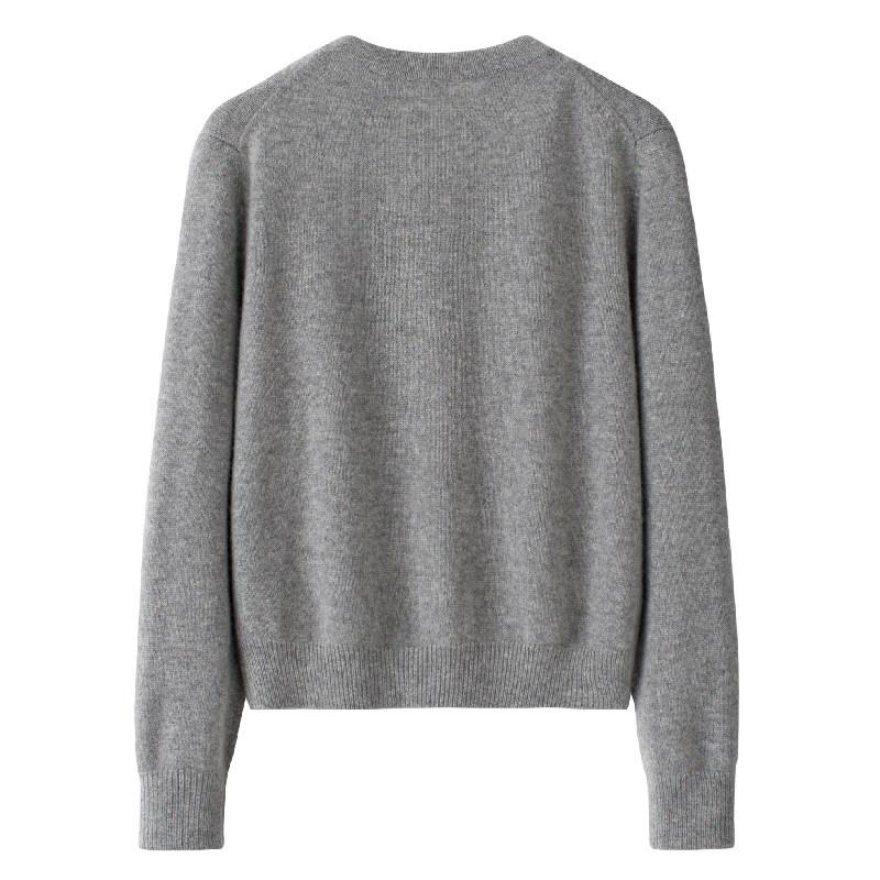 2025 Women's Cashmere Openwork Flower Cardigan - Solid Color, Round Neck, Long Sleeve, Warm Sweater