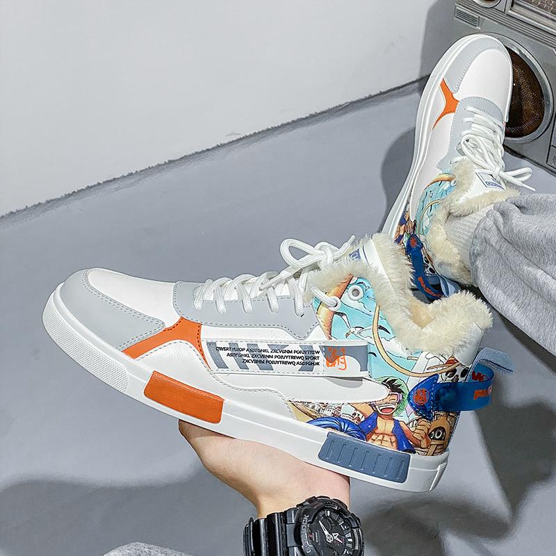 Pánské sportovní boty ležérní streetový styl kožešina běžecké tenisky boty pro studenty nadměrné zimní boty vysoké