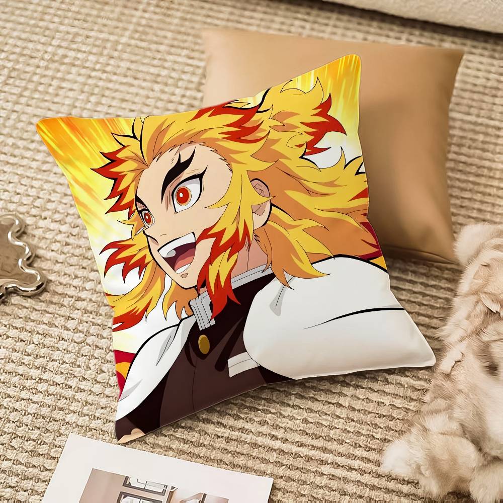 R-Rengoku Kyoujurou Pillow Case Anti-dustmite Pillowcase Invisible Zipper Silky Short Plush Sofa Cushion Cover