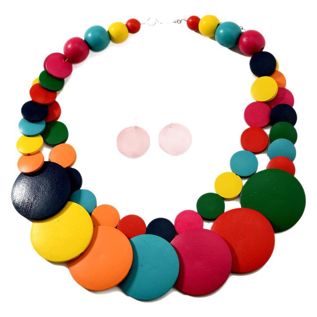 Geometric Size Woodchip Beaded Multilayer Necklace Sweater Chain Bohemian Ethnic Style African Necklace
