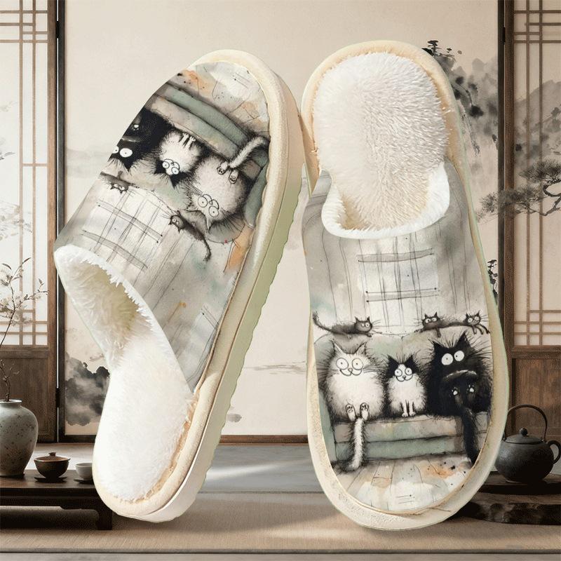 Exclusive High-Altitude Cattle Pattern Men s Cotton Slippers - Autumn/Winter 40-41