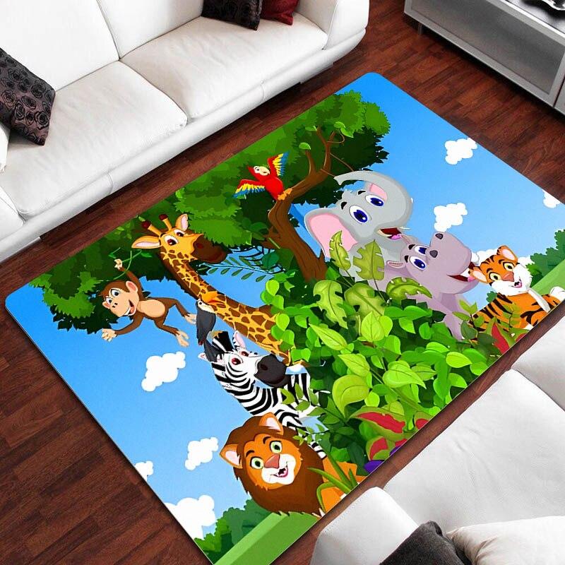 Cartoon Jungle Animal Print Carpet Children Play Carpet Living Room Bedroom Non-slip Carpet Area Rug for Living Room Bedroom