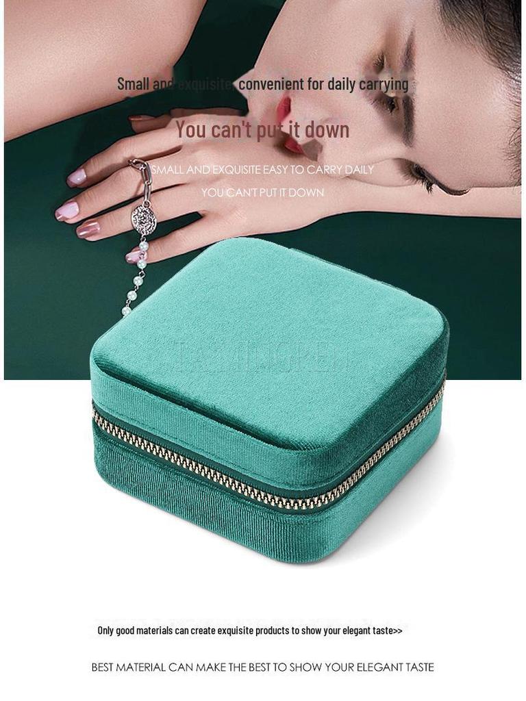 Korean Flannel Jewelry Storage Box with Mirror - Travel-Friendly Organizer for Earrings and Rings