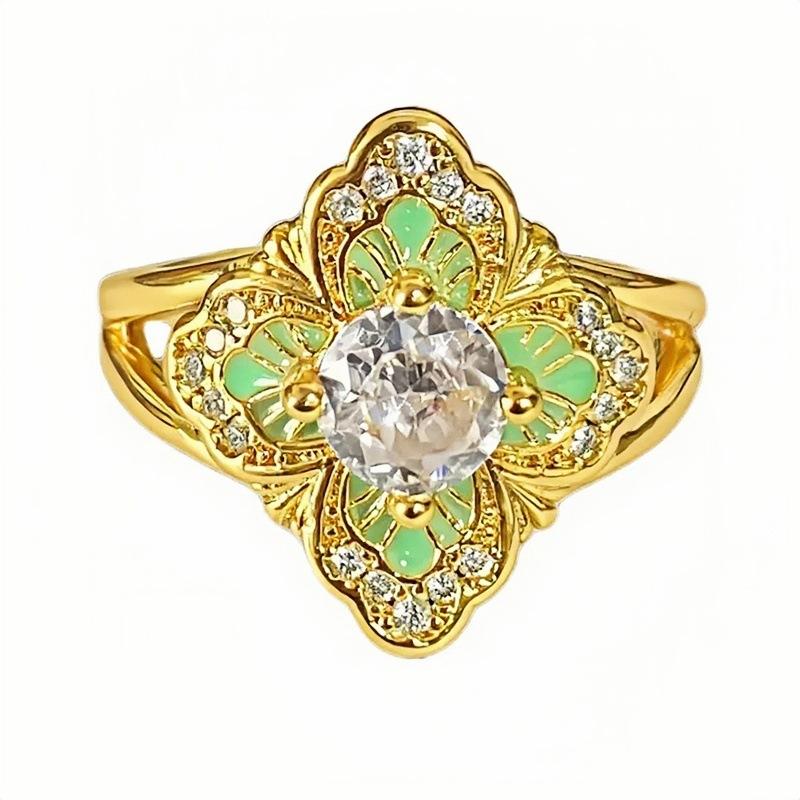 Mittelalterlicher Vintage Leichter Luxus Emaille Exquisite Blüte Öffnungsring Retro Nische High-End Ring