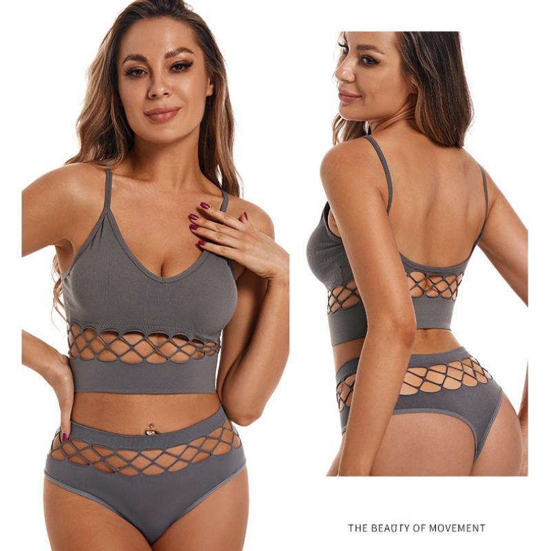 Hollow Underwear Set for Women with Small Breasts Push Up Bra Without Rims Plus Size Sports Camisole