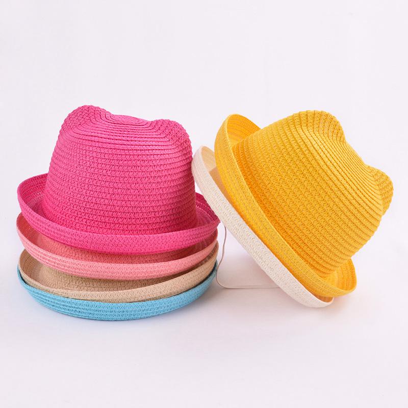 Fashion Solid Color Baby Hat Summer Travel Beach Elastic Rope Panama Sunshade Straw Cap Boys Girls Toddler Kids Outdoor Hat