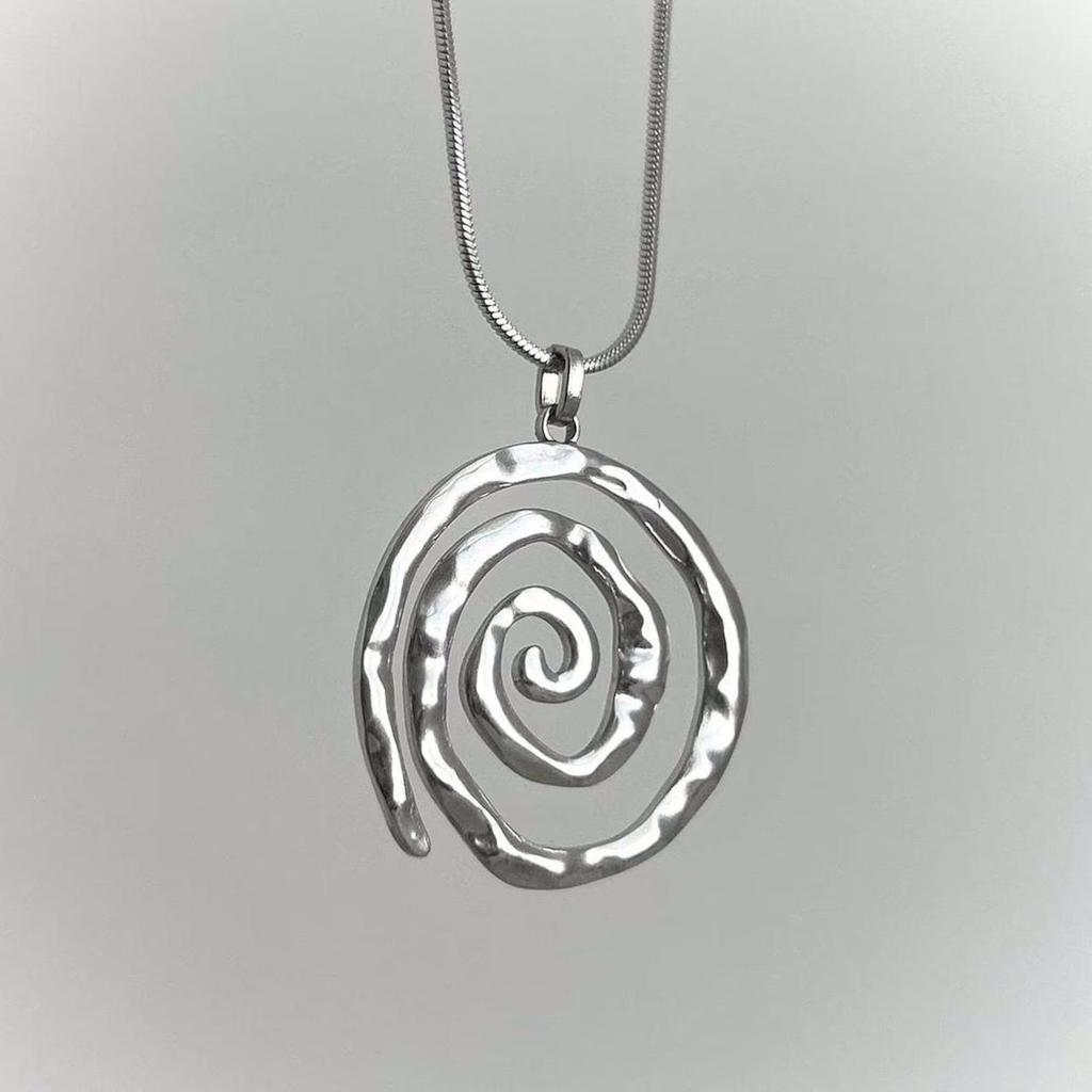 Bohemian Titanium Steel Snake Chain Necklace With Spiral Pendant For Women