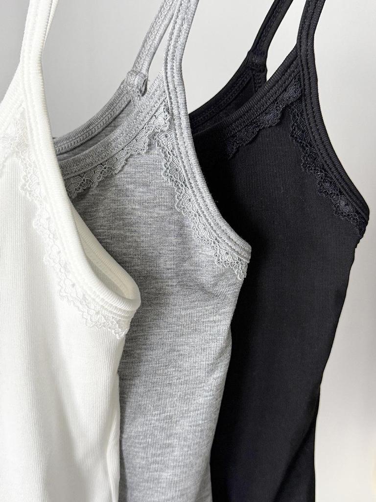 Wang Qizhi Women's Lace Trim Button Camisole Vest - Spring/Summer Versatile Top WQ183