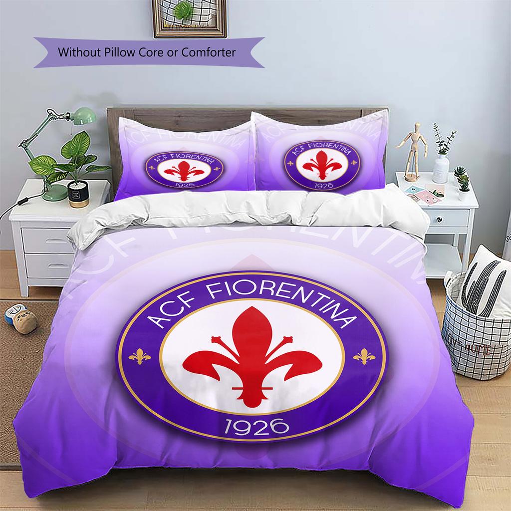 Fotbalový klub ACF Fiorentina Vzorované povlečení Sada prošívaných přikrývek Domácí dekorace Dárek (1 * povlak na peřinu + 2 * povlak na polštář bez jádra)