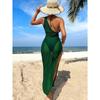 Women's Brown Sheer Mesh Beach Cover Up Dress Side Slit Halter Swimwear Cover Up