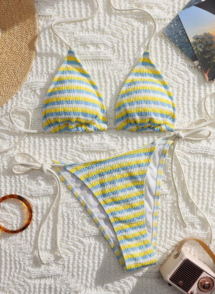 Damski Jednolity Trójkątny Bikini - Wiązane, Wysoka Elastyczność, Szybkoschnące, Oddychające, Wyjmowane Wkładki, Seksowna Odzież Kąpielowa