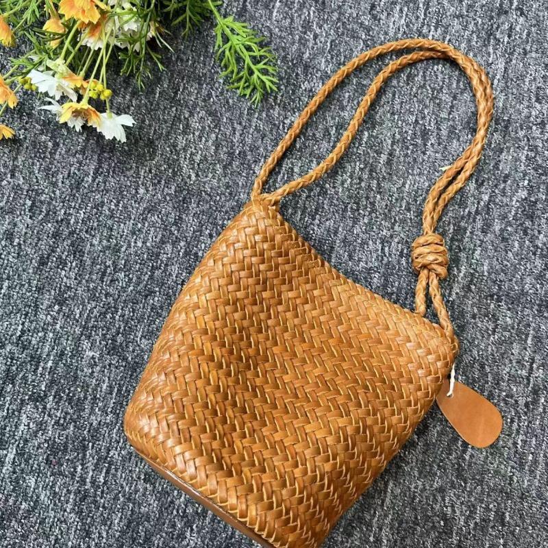 Straw bag hand-woven bag bamboo beach bag oblique span handbag rattan bag simple literary women's bamboo bag