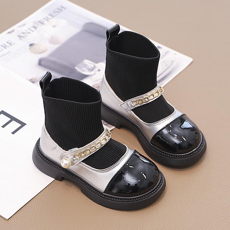 

Girls socks boots 2025 autumn and winter new children s Martin boots girls short boots Xiaoxiangfeng princess leather shoes fashion shoes 37