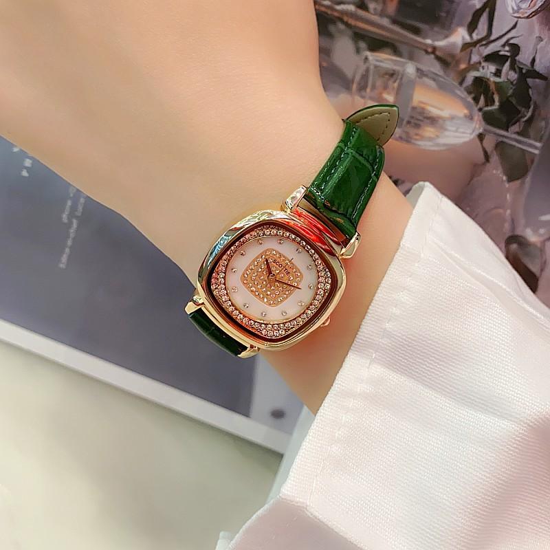 Square Full Diamond Fashion Watch Women'S Temperament Diamond-Encrusted Small Dial Wind Leather Strap Watch