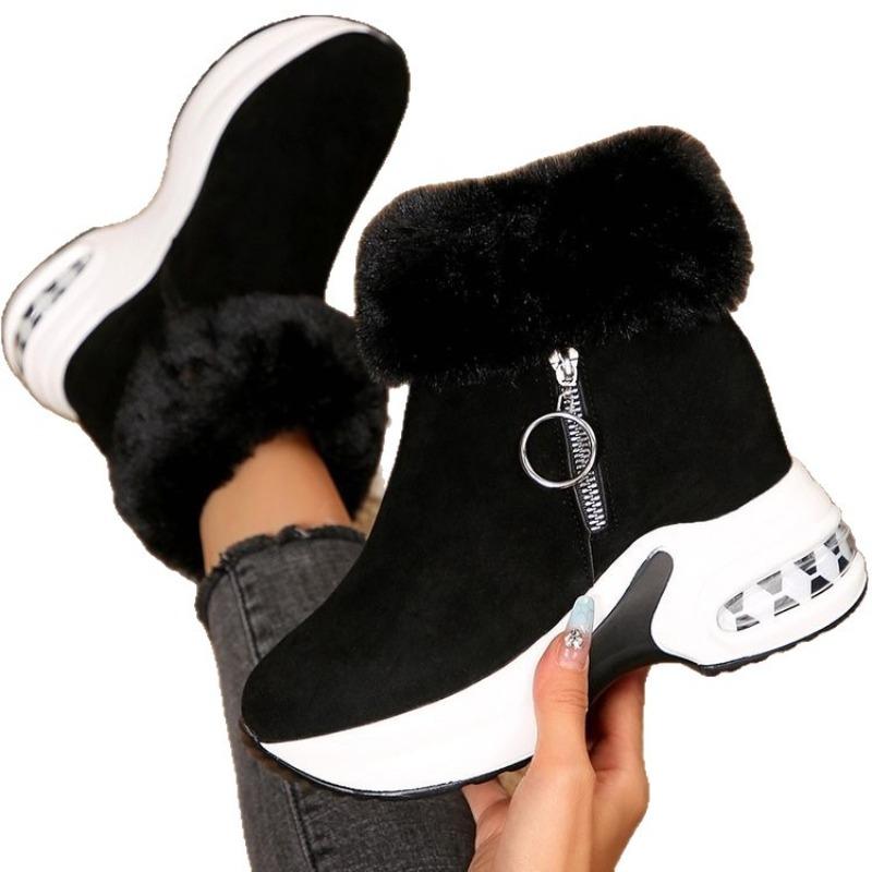 Thick-soled Height-increasing Snow Boots, High-top Side-zipper Ankle Boots with Fleece Cotton Boots, Women's Shoes