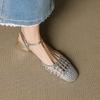 New one-word mesh thick-heeled sandals French retro woven hollow women's shoes low-heeled toe shoes women's summer