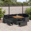 9-piece Garden Sofa with Black Poly Rattan Cushions, 2-seater Garden Sofa with Black Poly Rattan Cushions, Set 3362274