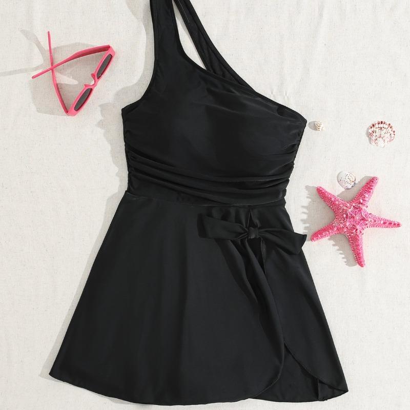 New sexy one-piece bow swimsuit solid color cross waist suspender beach swimsuit women