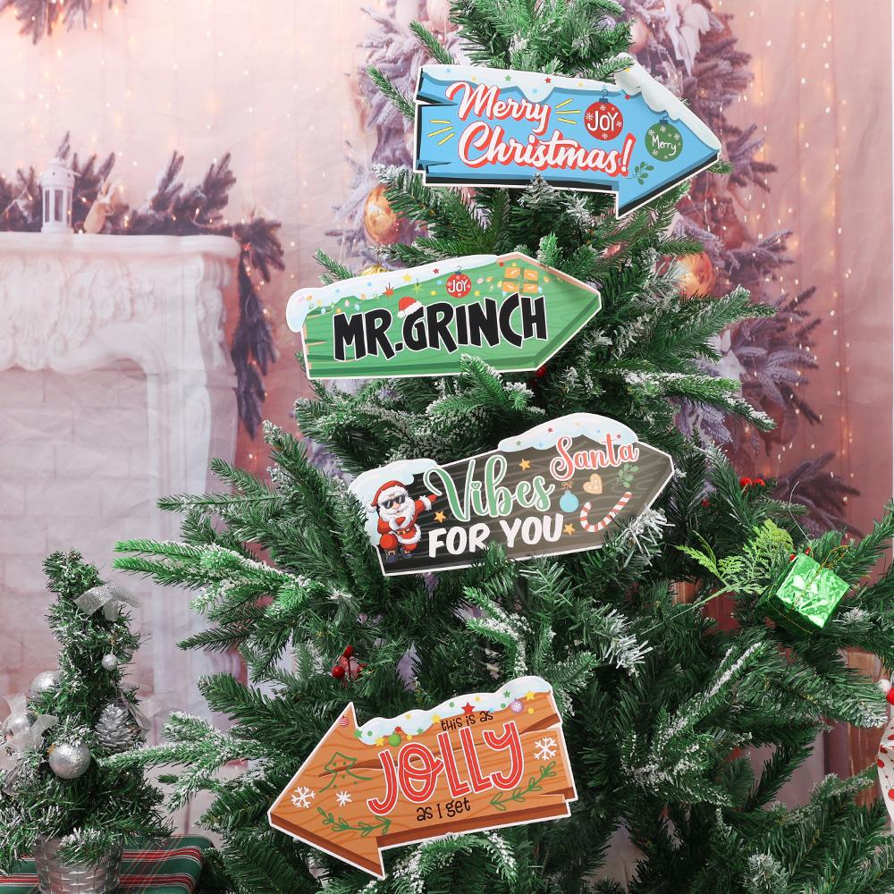 10KS Vánoční Dekorace Směrové Značky Kreslené Papírové Značky Sada DIY Vánoční Strom Závěsné Přívěsky Novoroční Domácí Dekorace Ozdoby