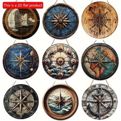 1ks 2D Plochý Vintage Kompasový Znak Okrúhly Drevený Znak - 20cm, Námorná Tematika Nástenná Dekorácia, Dekorácia do Baru, Garáže, Kaviarne, Reštaurácie, Obývacej Izby
