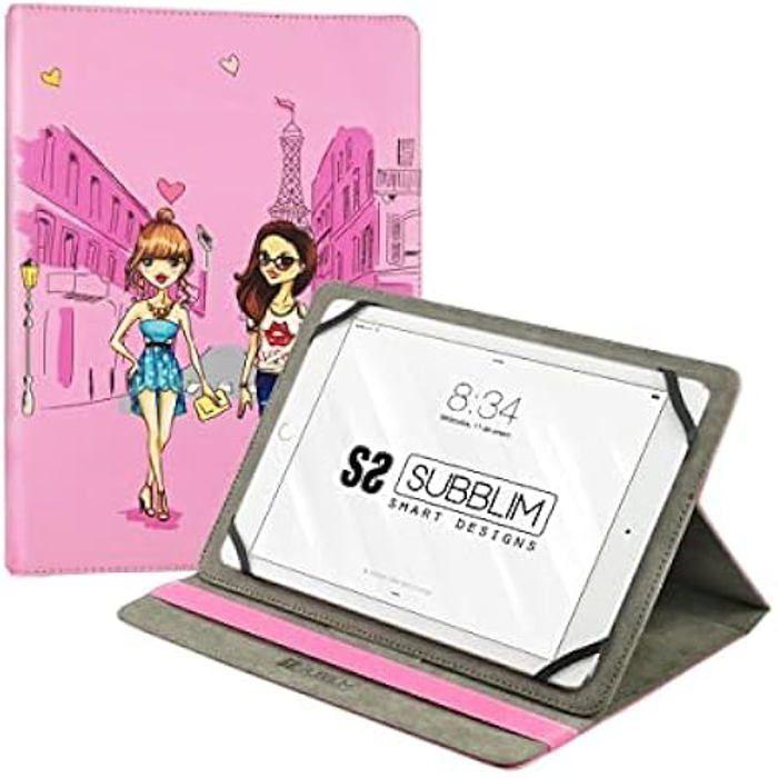 SUBBLIM Étui pour Tablette Universal Fashion Girls de 9,6" à 11" Pouces, Fermeture Bande élastique, Trois Angles de Vision, système
